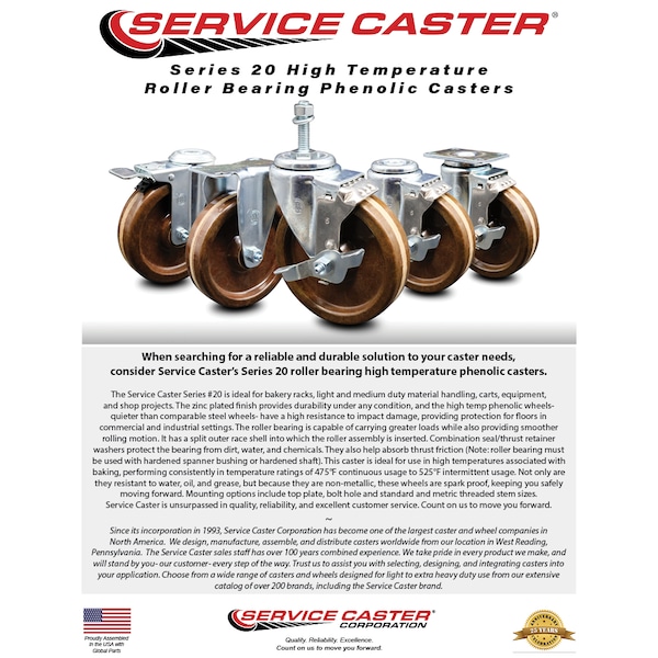 3 Inch High Temp Phenolic Swivel 10mm Stem Caster Set with Total Lock Brake